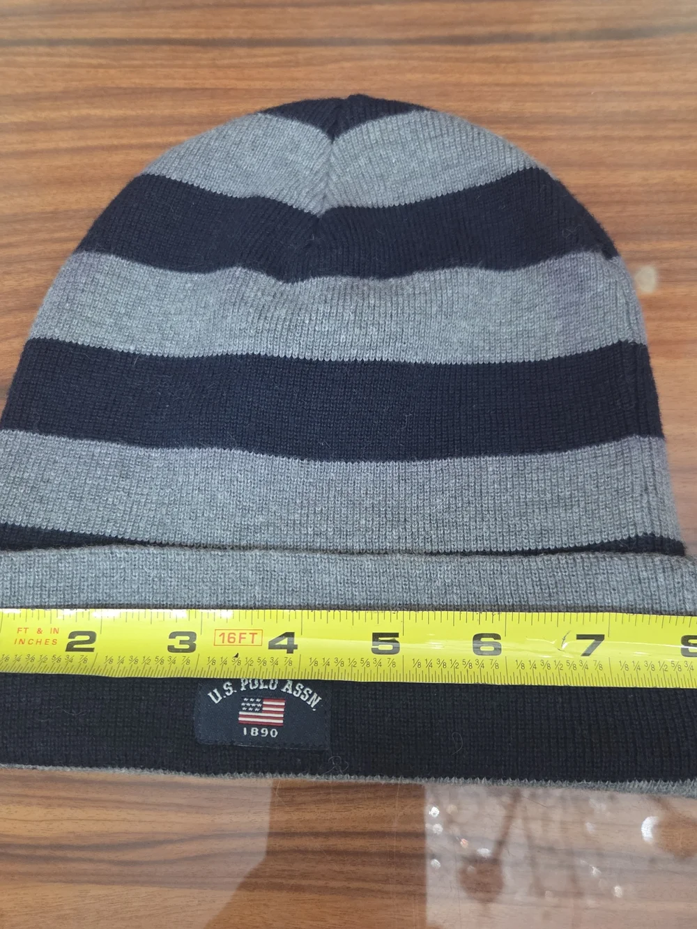 U.S. Polo Assn. Striped Knit Beanie in Navy & Gray